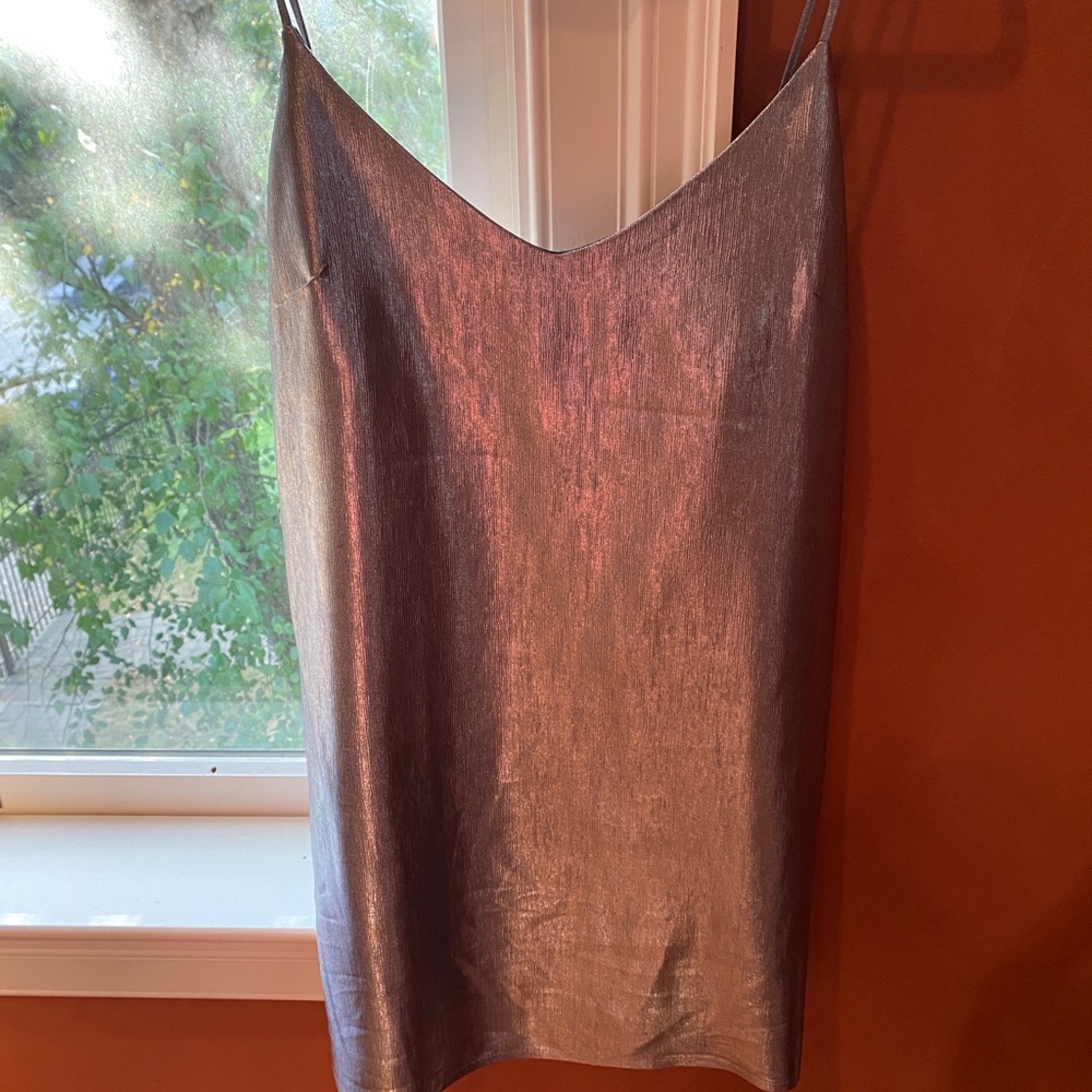 Metallic silver TOPSHOP slip dress.